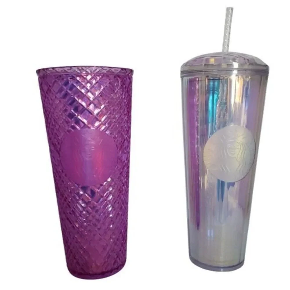2 Starbucks Travel Cold Cup Iridescent Diamond Unicorn Purple Taffy Venti 24 oz